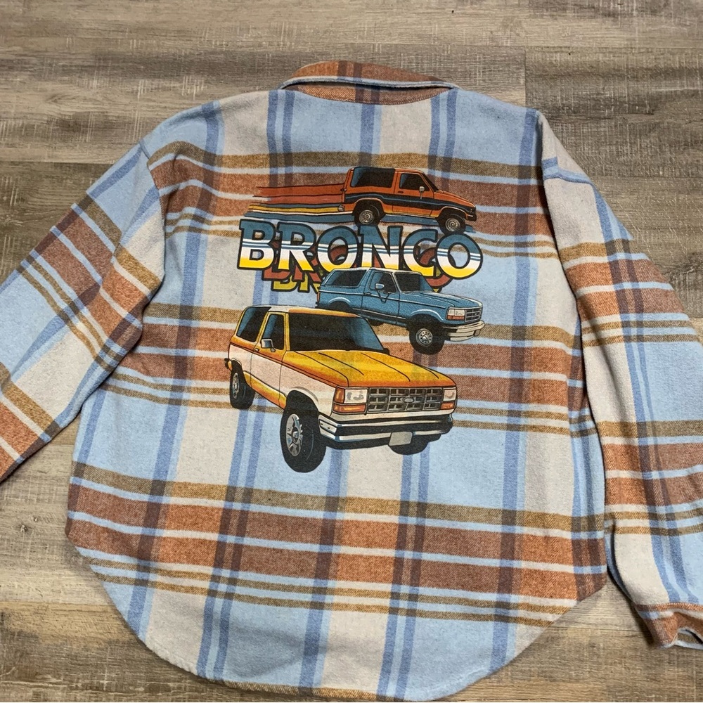 Ford Bronco Women’s XL Plaid Flannel Button Up Shirt Shacket Top